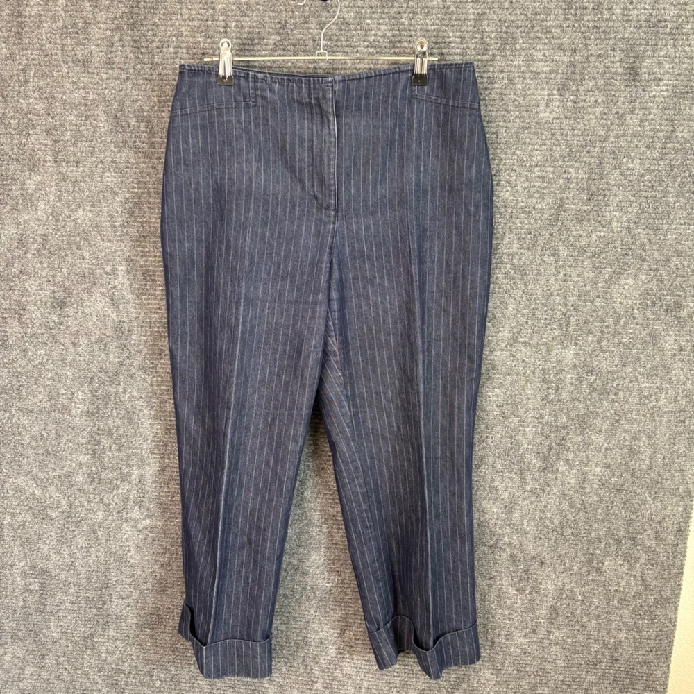 Vintage Y2K Mossimo Blue Pinstripe Denim Cropped Pants Cuffed Straight Leg Sz 10